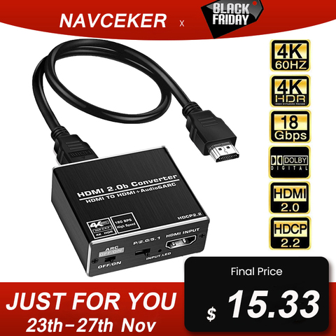 2022 Navceker 4K HDMI 2.0 Audio Extractor 5.1 ARC HDMI Audio Extractor Splitter HDMI To Audio Extractor Optical TOSLINK SPDIF ► Photo 1/6