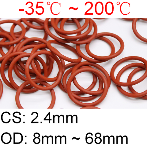 10pcs Red VMQ Silicone O Ring  CS 2.4mm OD 8 ~ 68mm FoodGrade Waterproof Washer Rubber Insulated O Shape Seal Gasket ► Photo 1/5