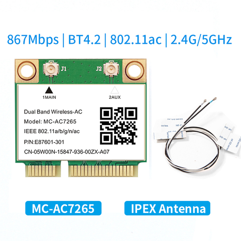 1200Mbps MC-AC7265 Half Mini PCI-E Wifi Card 802.11ac Wireless Adapter Bluetooth 4.2 Dual Band 2.4G/5GHz Better 7260HMW Laptop ► Photo 1/6