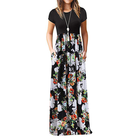 Vintage Floral Print Boho Dress Women Long Maxi Dress Evening Party Beach Summer Dress Vestidos Short Sleeve Split Dresses ► Photo 1/6