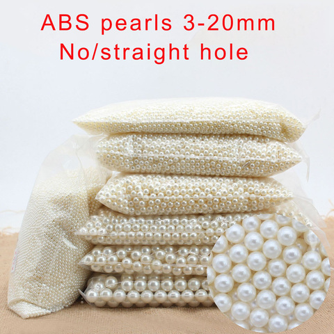 ABS White Imitation Pearl Beads Round Loose beads  3-20mm Acrylic pearls straight hole Round  for clothes shoes bag craft DIY ► Photo 1/6