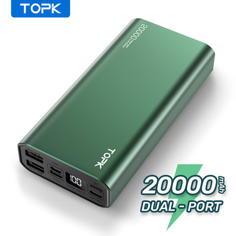 TOPK Power Bank 20000mAh Portable Charging LED External Battery PowerBank 20000 mAh for iPhone 12 Xiaomi Mi ► Photo 1/6