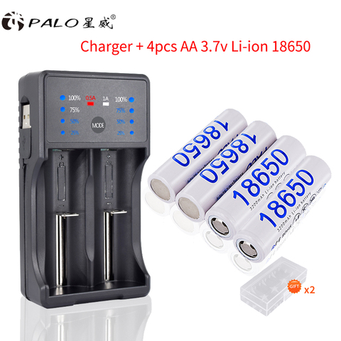 18650 3.7v rechargeable battery reachargeable batteries 3200mah li-ion 18650 battery with led charger for AA AAA 18650 Flahlight ► Photo 1/6