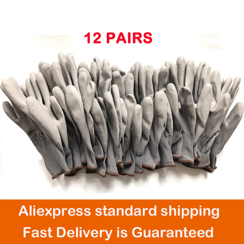 12 Pairs/24pcs Protective Work Gloves Men&women Flexible Grey Polyester Nylon Safety Working Gloves ► Photo 1/6