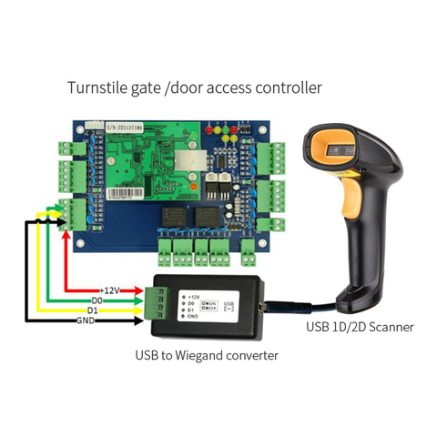 USB-WG Wiegand 26 converter Wiegand 34 converter connect with barcode scanner wiegand access controller USB HID-USB QR code ► Photo 1/6