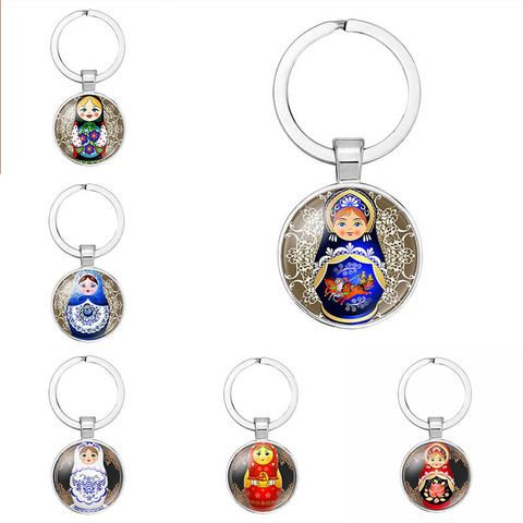 Tradition Russian Doll Keychain Matryoshka Cute Dolls Handmade DIY Art Pattern Glass Gems Keyring Chain Holder Car Charms ► Photo 1/6