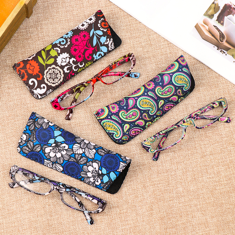 1PC New Fashion Women Reading Glasses Matching Pouch Ultra Light Resin Print Flower Magnifying Eyeglasses Vision Care ► Photo 1/6