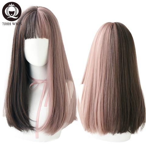 7JHH Long Remy Wig With Bangs Ombre Black Brown Synthetic Lolita Wig For Women High Temperature Wire Heat Resistant Cosplay Wig ► Photo 1/6