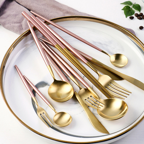 Hot Selling Dinnerware Set Knife Fork Spoon Chopsticks Set Western Tableware 1PC Pink Gold Flatware Cutlery Set Free Shipping ► Photo 1/6