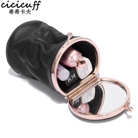 Lipstick Purse With Mirror Portable Cosmetic Bag Makeup Holder Leather  Lipstick Holder 