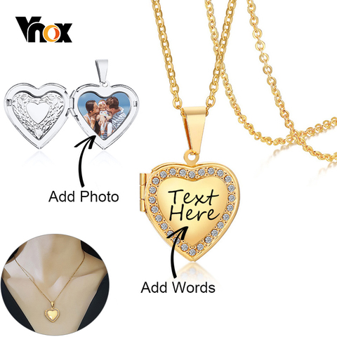 Vnox Personalize Engrave Name Heart Locket Necklaces for Women Custom Family Love Photos Images Anniversary Keepsake Gifts ► Photo 1/6