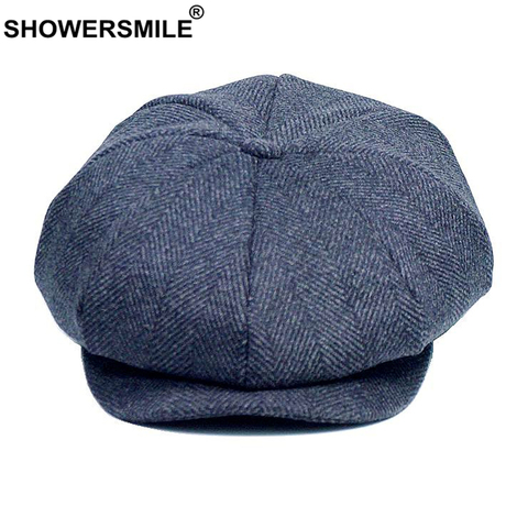 SHOWERSMILE Tweed Plaid Newsboy Cap Wool Men Hat British Style Gatsby Flat Cap Woolen Octagonal Cap Autumn Winter Male Beret ► Photo 1/6