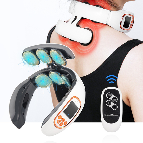 6 Heads Smart Electric Neck and Back Pulse Massager TENS Wireless Heat Cervical Vertebra Relax Pain Kneading Massage Machine ► Photo 1/6