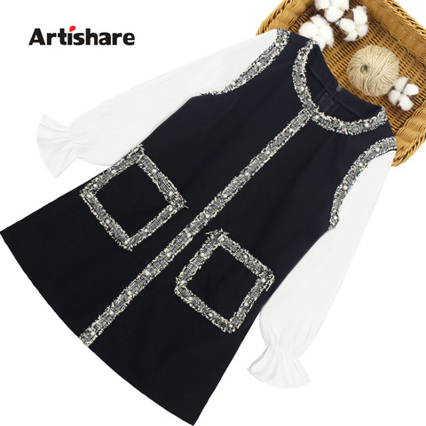 Spring Dress Girl Fashion Pearls Design Girls Party Dress Patchwork Fake 2PCS Dress For Girls Autumn Girls Clothes ► Photo 1/6