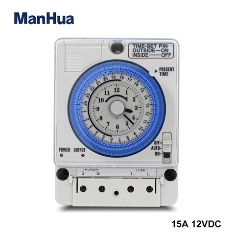 ManHua 24H 12VDC 15A Din Rail Timer Switch TB35 Analog Time Control Switch Mechanical Time Controller ► Photo 1/6