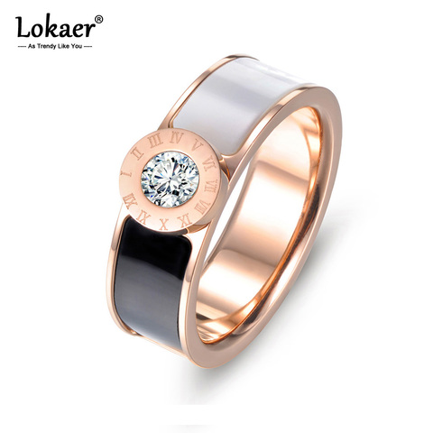 Lokaer Classic Stainless Steel Fine Brand Jewelry Acrylic & Shell Roman Alphabet Rings Bridal Wedding Engagement Ring R17033 ► Photo 1/6