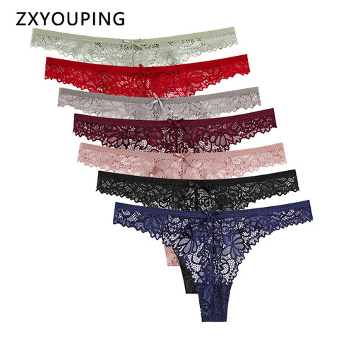 7Pcs Women Sexy Lace G String Hollow Out Transparent Panties Seamless Soft Underwear Breathable Comfort Thong Ladies Lingerie ► Photo 1/6