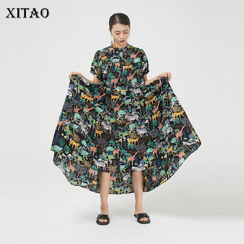 XITAO Cartoon Print Pattern Dress Women 2022 Summer Casual Fashion New Style Temperament  Stand Collar Short Sleeve Dress ZP1346 ► Photo 1/6