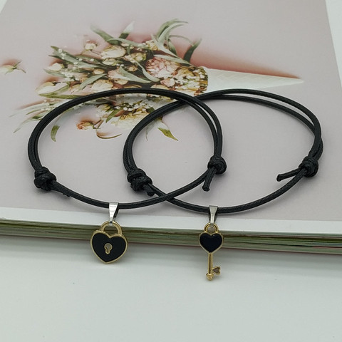 2 pcs set Couple Trendy Bracelet For Friend Lock Key Design Black Color Rope Bracelet Wholesale & Drop shipping Jewelry ► Photo 1/5