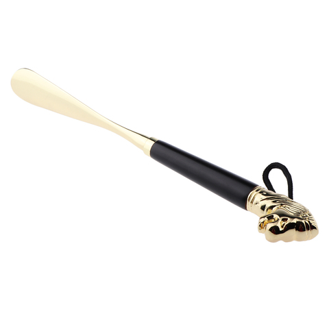 Flexible Stylish Golden Metal Black Wooden Handle Shoe Horn Lion Head Spoon Shoehorn 32 cm ► Photo 1/6