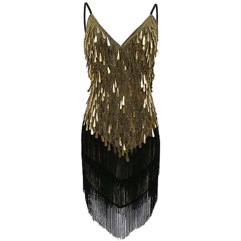 Shining V Neck Stage Costumes Latin Dance Dress Women 1920s Gatsby Fringe Flapper Backless Dress Summer Mesh Sequin Dress ► Photo 1/6