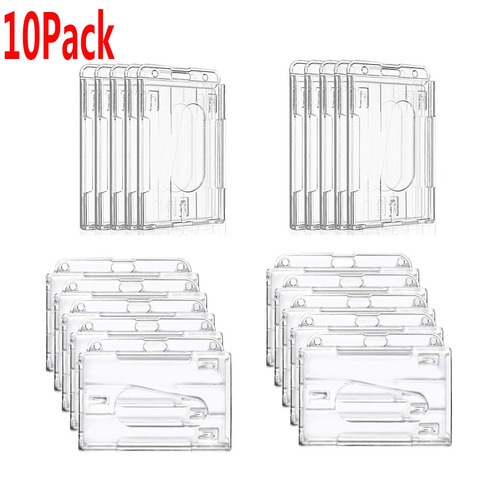 XRHYY  Pack Of 10 Heavy Duty ID Badge Holder Hard Plastic Horizontal & Vertical Clear Holder With Thumb Slots 2-3 ID Card Holder ► Photo 1/6