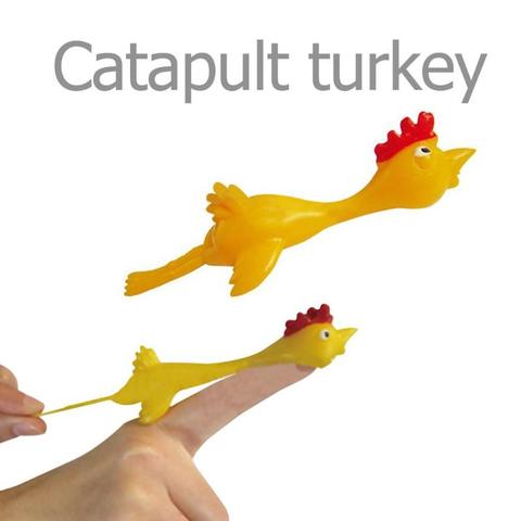 11.5cm Practical Joke Toys And Novelty Gags Funny Laugh Rubber Chicken Stretchy Flying Turkey Finger Birds Sticky Random Color ► Photo 1/6