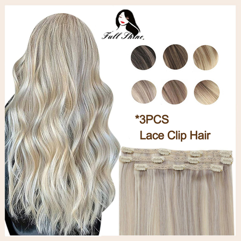 Full Shine Lace Clip On Human Hair Extensions Ombre Color 3Pcs 50g 100% Machine Remy Human Hair Hairpins Clip In Hair Extensions ► Photo 1/6