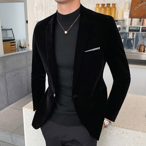 Fall Winter Gold Velvet Blazer High Quality Slim Fit Suit Jacket Fashion Casual Men Groom Singer Costume Formal Evening Dress ► Photo 1/6