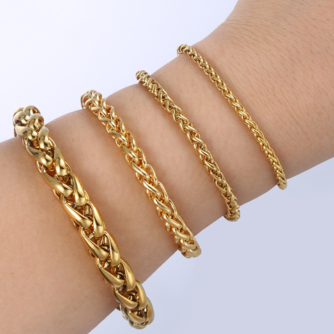 3/3.5/6/9.5mm Braided Wheat Bracelet for Men Women Gold Chain Stainless Steel Mens Bracelets Wholesale Jewelry LKBM138 ► Photo 1/6