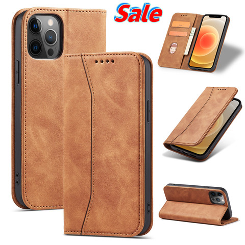 Leather Flip Case for iPhone 6 6s 7 8 SE 2022 11 12 Mini Pro Max PLUS X XS XR Luxury Wallet Cards Stand Phone Bags Cover ► Photo 1/6