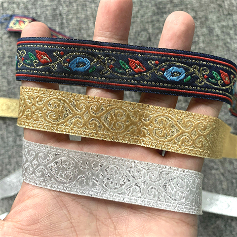 10YARD 3/4 Inch 20MM Gold And Silver Totem Heart Jacquard Ribbon ► Photo 1/4