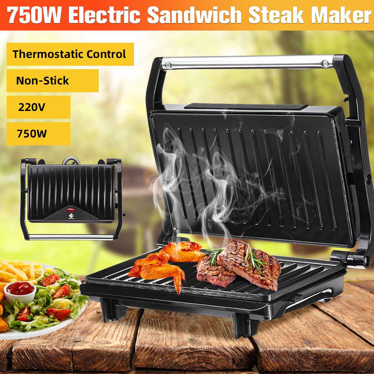 220V Household Electric Egg Sandwich Maker Double-Sided Bread Breakfast  Barbecue Machine Non-Stick Cooking Surface Steak Machine