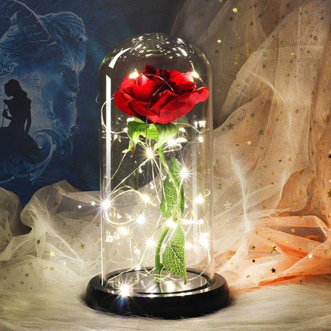 Romantic Gift Preserved Rose Beauty And The Beast Rose Rose In Glass Dome Led Light Forever Rose Red Rose Belle Preserved Rose Price History Review Aliexpress Seller Rosevalentines