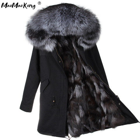 Mao mao kong Winter Women's Fur Jacket Long Outdoor Tops Real Fox Fur Lining Parka ED44  Women's coat ► Photo 1/6