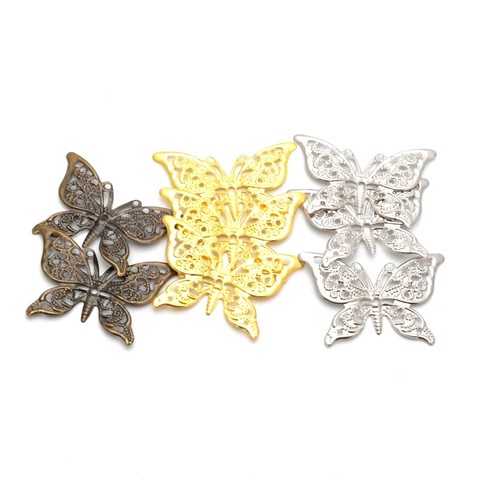 Free shipping Retail 10Pcs Butterfly Filigree Wraps Connectors Metal Crafts Gift Decoration DIY 39x26mm ► Photo 1/5