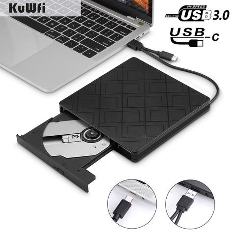 KuWFi External DVD Drive USB3.0 Type C DVD RW CD Rewriter Burner Portable Optical Drive Player For Windows 10 7 8 XP Mac OS ► Photo 1/5