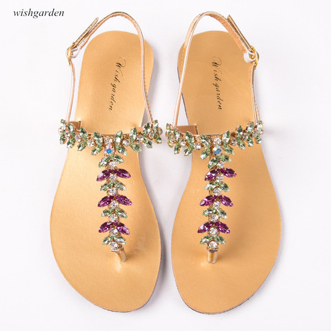 2022 NEW Women`s sandals Fashion summer bohemia diamond shoes T-strap thong flip flops Slipper Casual beach shining boho shoes ► Photo 1/6