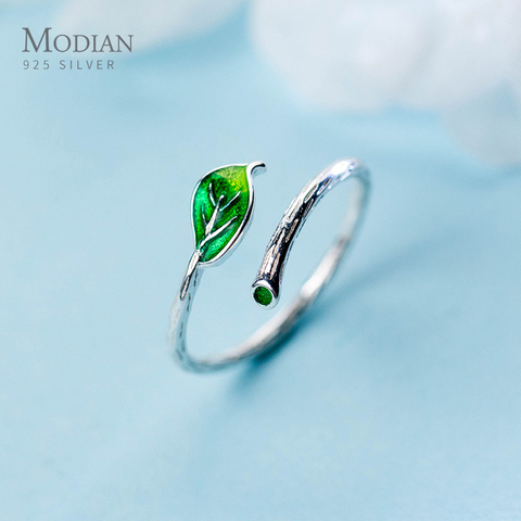 Modian New Green Enamel Leaves Branch Ring for Women Fashion Genuine 925 Sterling Silver Plant Free Size Ring Fine Jewelry Gift ► Photo 1/5