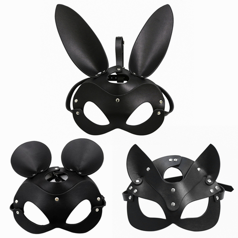 Fetish Head Mask BDSM Bondage Restraints Faux Leather Rabbit Cat Ear Bunny Mask Roleplay Sex Toy For Men Women Cosplay Games ► Photo 1/6