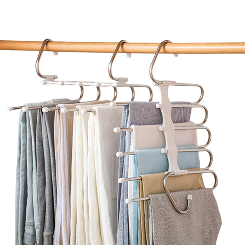 Multi-functional 5 In 1 Trouser Storage Rack Adjustable Pants Tie Storage Shelf Closet Organizer Stainless Steel Clothes Hanger ► Photo 1/6