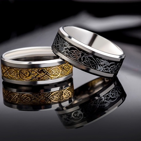 Vintage Gold Dragon 316L Ring Jewelry Red Blue Black Dragon Inlay Comfort Fit Stainless Steel Rings for Men Wedding Ring Wide ► Photo 1/6