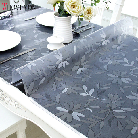 WHOVEYON PVC Tablecloth Tablecloth Transparent Waterproof Tablecloth with Kitchen Pattern Oil Tablecloth Glass Soft Cloth 1.0mm ► Photo 1/6