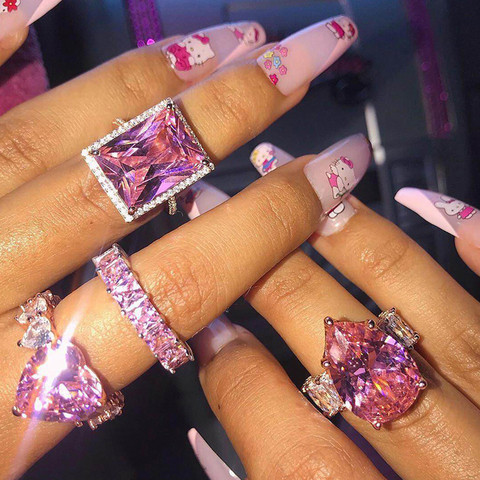 Glamour Geometry Pink Rings Inlaid with Zircon Jewelry for Women Fashion Party Jewelry Girlfriend Surprise Gift 9 Styles Choose ► Photo 1/1