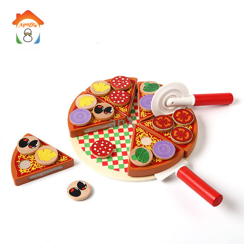 27pcs Pizza Wooden Toys Food Cooking Simulation Tableware Children Kitchen Pretend Play Toy Fruit Vegetable with Tableware ► Photo 1/6