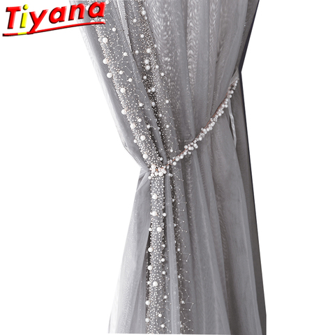 Side Beading Embroidered Tulle Curtains for Living Room Light Luxury Pearls Grey Sheer Volie for Balcony ZH452#VT ► Photo 1/6