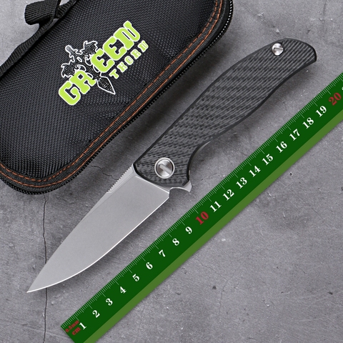 Green Thorn Hati Flipper Folding knife CPM-D2 Steel blade Carbon fiber material+titanium handle outdoor hunting EDC camping tool ► Photo 1/6