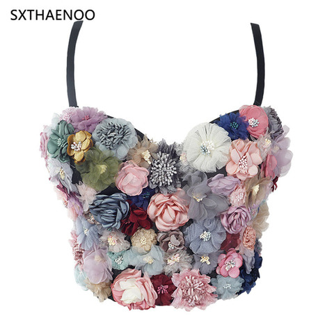 SXTHAENOO Sexy & Charming Applique Floral Corselets Women's Bachelorette Bustier Bra Cropped Top Wedding Bralette Vest ► Photo 1/5