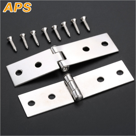 2Pcs Cabinet Door Luggage Hinges 4 Holes Jewelry Wood Boxes Hinges Furniture Decoration with Screws 74*20mm Sliver ► Photo 1/6
