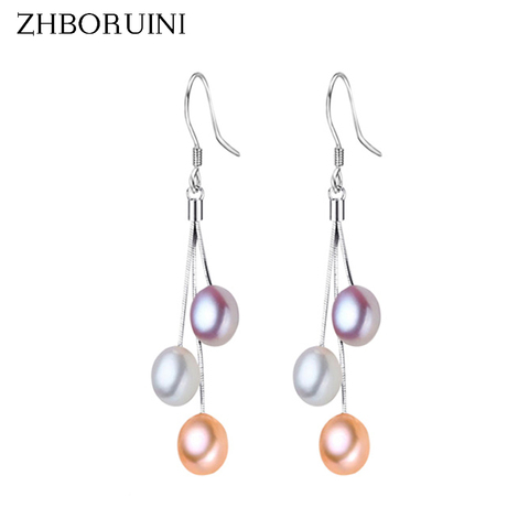 ZHBORUINI 2022 Pearl Earrings Natural Freshwater Pearl Tassels Pearl Jewelry Drop Earrings 925 Sterling Silver Jewelry For Woman ► Photo 1/6